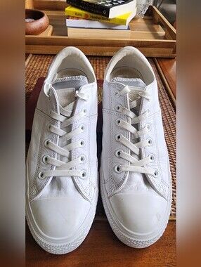 Converse White Leather With Silver Tongue Detail
